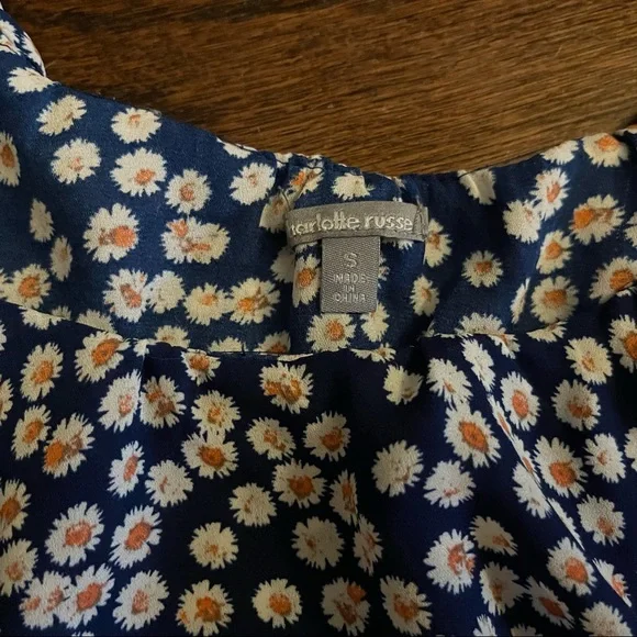 Charlotte Russe Super Flowy Boxy Ditzy Floral Daisy Spaghetti Ruffle Tank Blue - Picture 4 of 4